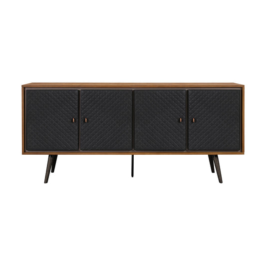 Coco Rustic Oak Wood and Faux Leather Sideboard Cabinets