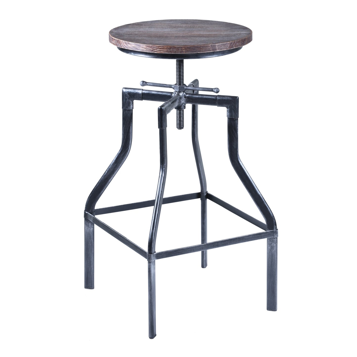 Concord Adjustable Barstool in Industrial Gray Finish with Pine Wood Seat