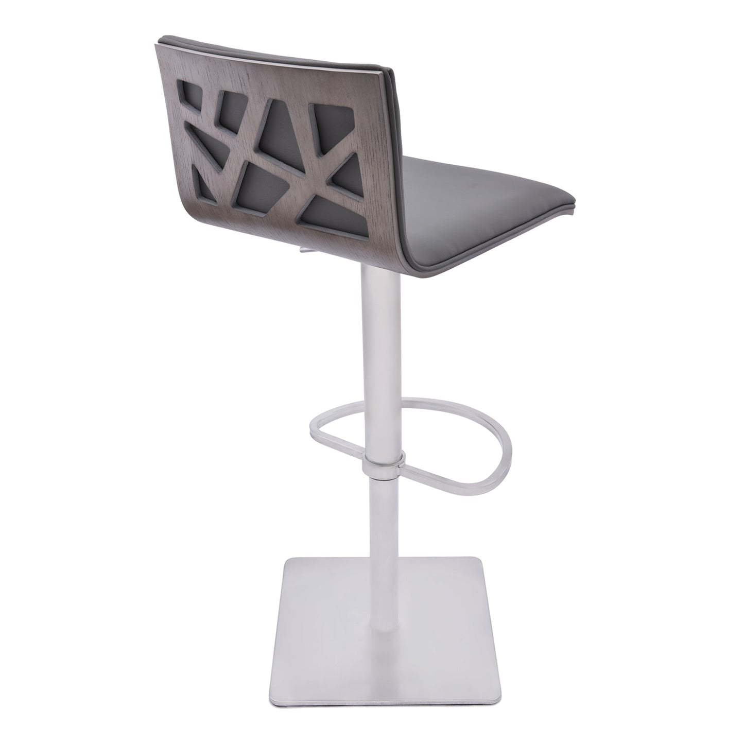 Crystal Adjustable Height Swivel Bar Stool with Brushed Stainless Steel Base and Faux Leather