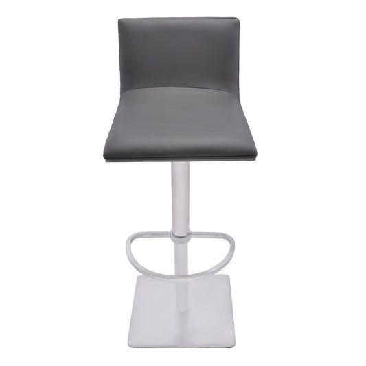 Crystal Adjustable Height Swivel Bar Stool with Brushed Stainless Steel Base and Faux Leather