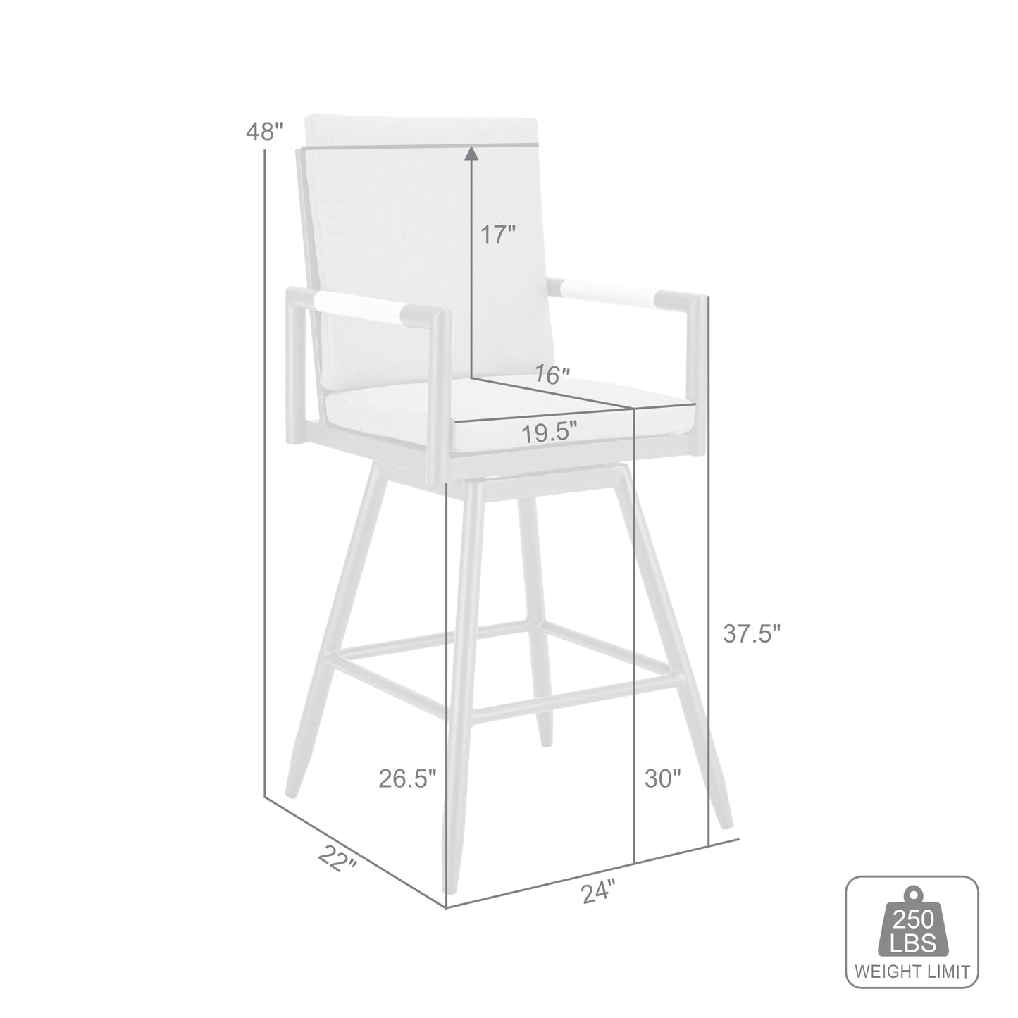 Crown Outdoor Patio Swivel Stool in Aluminum with Rope and Cushions