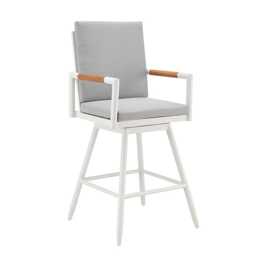 Crown Outdoor Patio Swivel Stool in Aluminum with Rope and Cushions