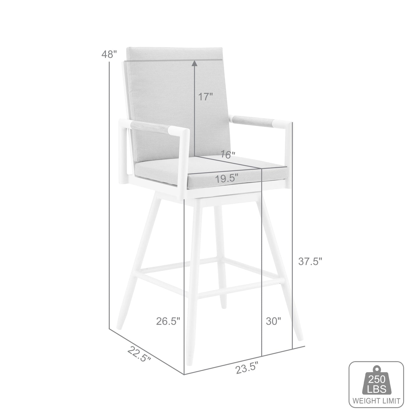 Crown Outdoor Patio Swivel Stool in Aluminum with Rope and Cushions