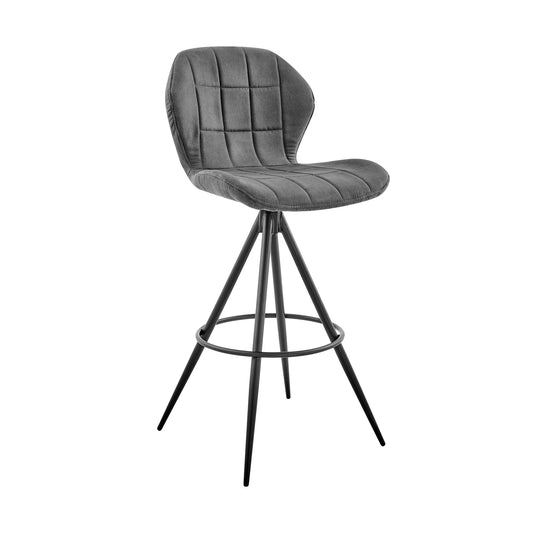 Catalina Bar Height Stool in Charcoal Fabric and Black Finish