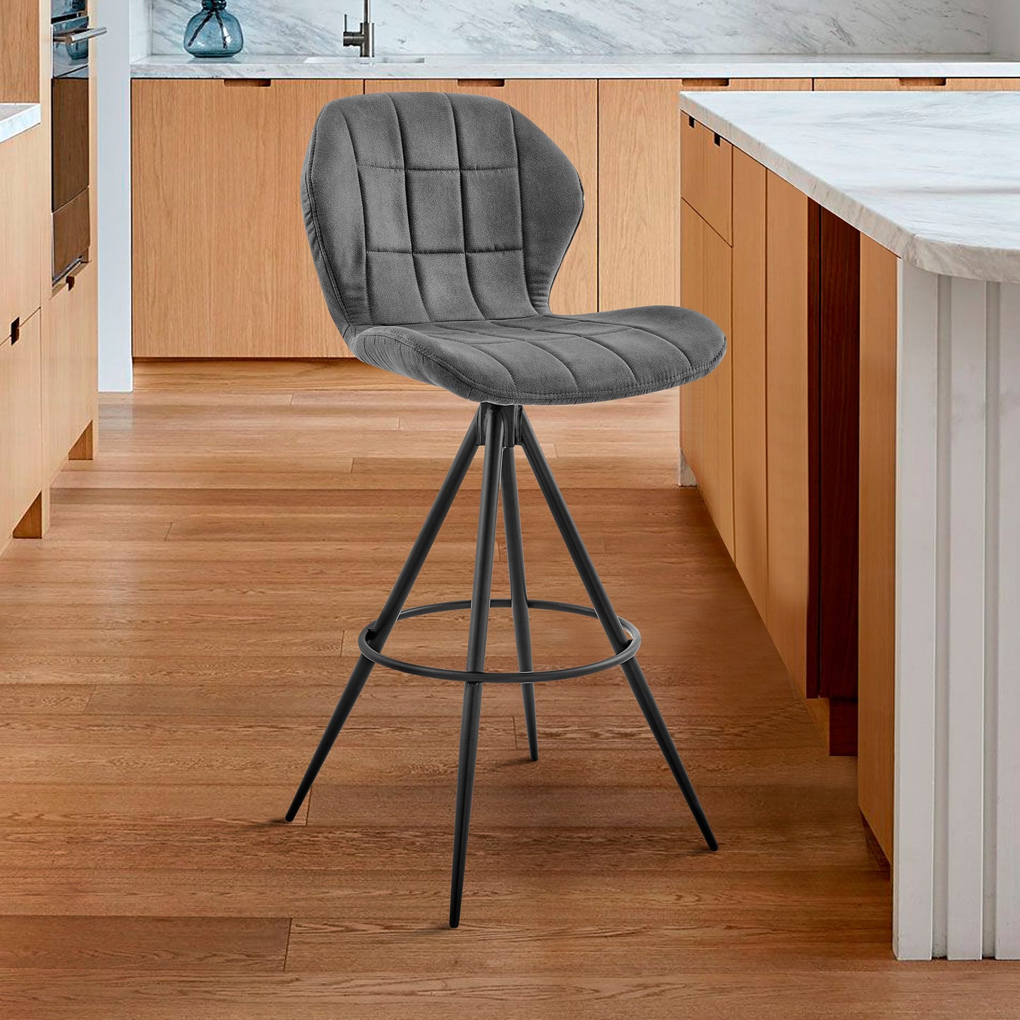 Catalina Bar Height Stool in Charcoal Fabric and Black Finish