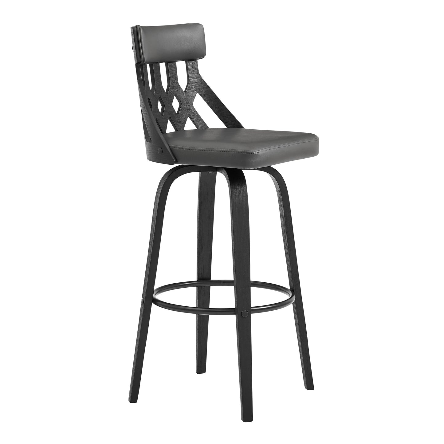 Crux Swivel Counter and Bar Stool in Faux Leather and Wood