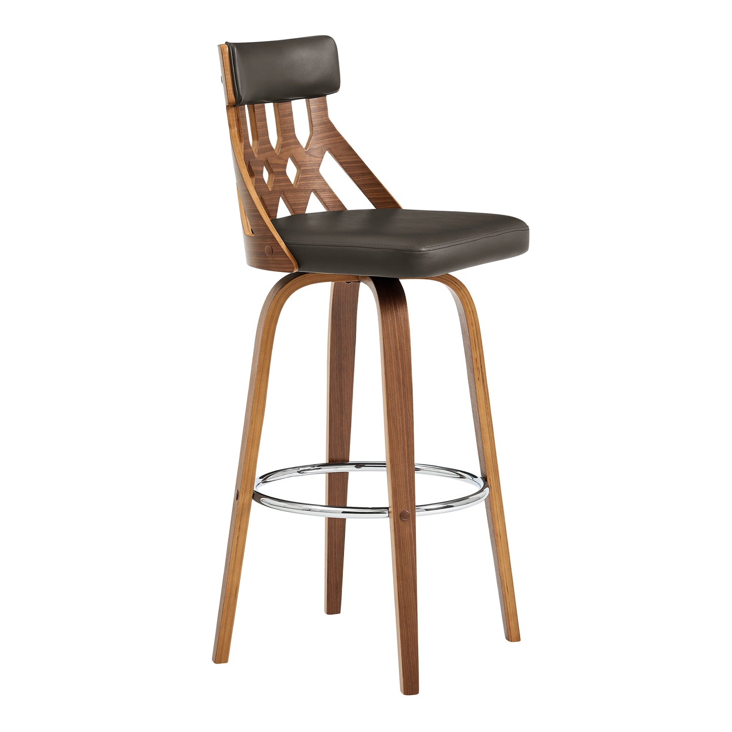 Crux Swivel Counter and Bar Stool in Faux Leather and Wood