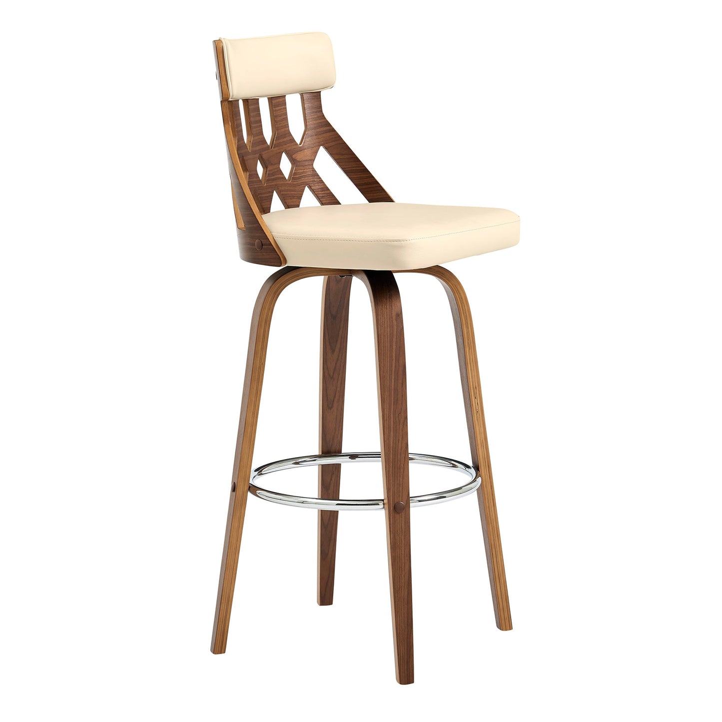 Crux Swivel Counter and Bar Stool in Faux Leather and Wood