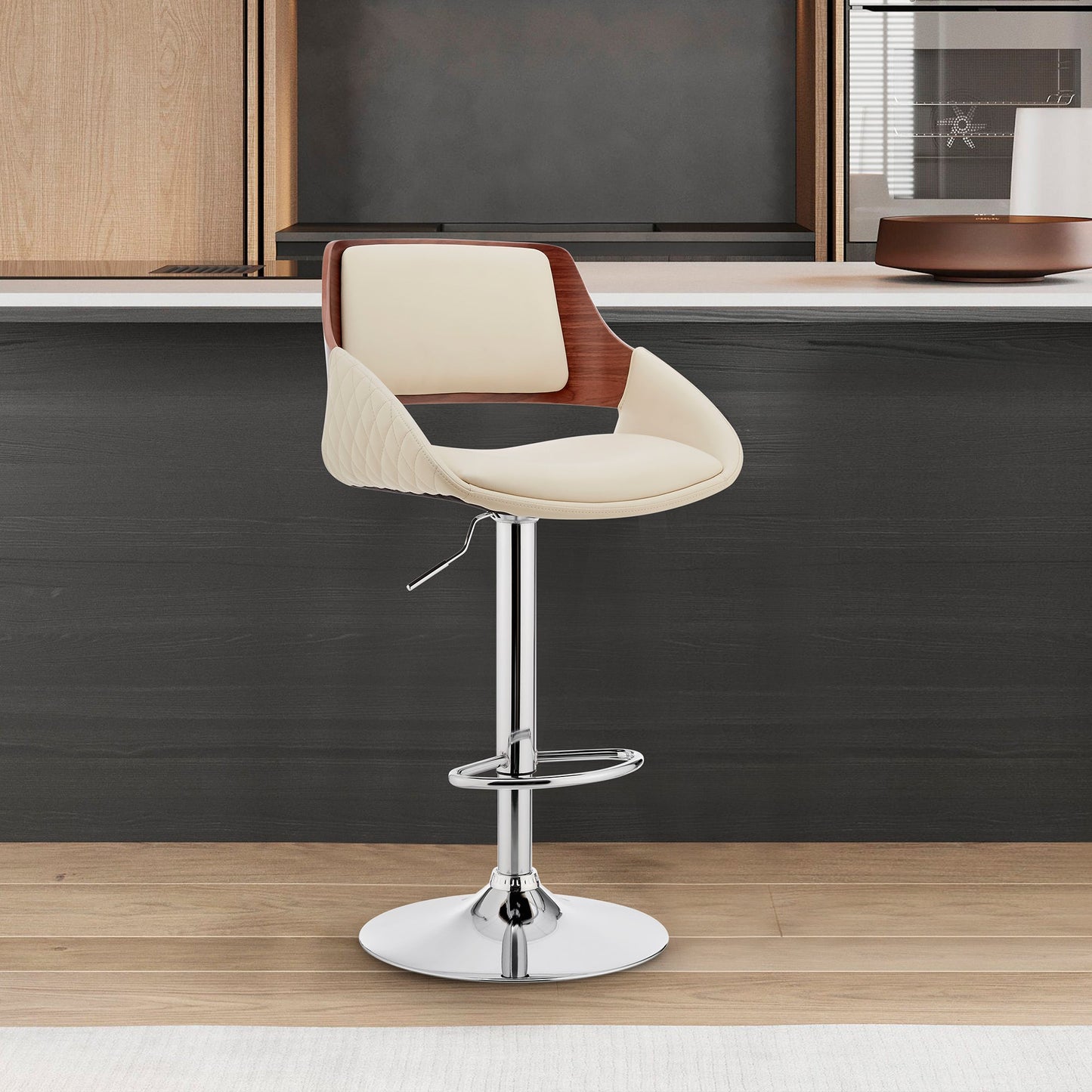 Colby Adjustable Faux Leather and Chrome Finish Bar Stool