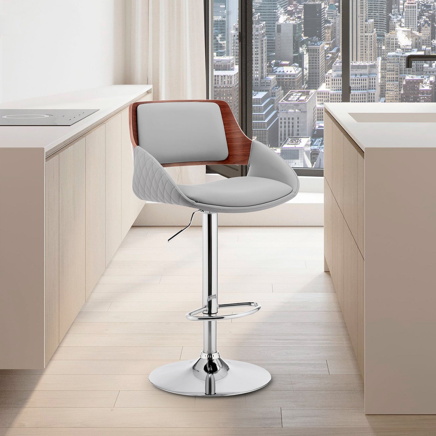 Colby Adjustable Faux Leather and Chrome Finish Bar Stool