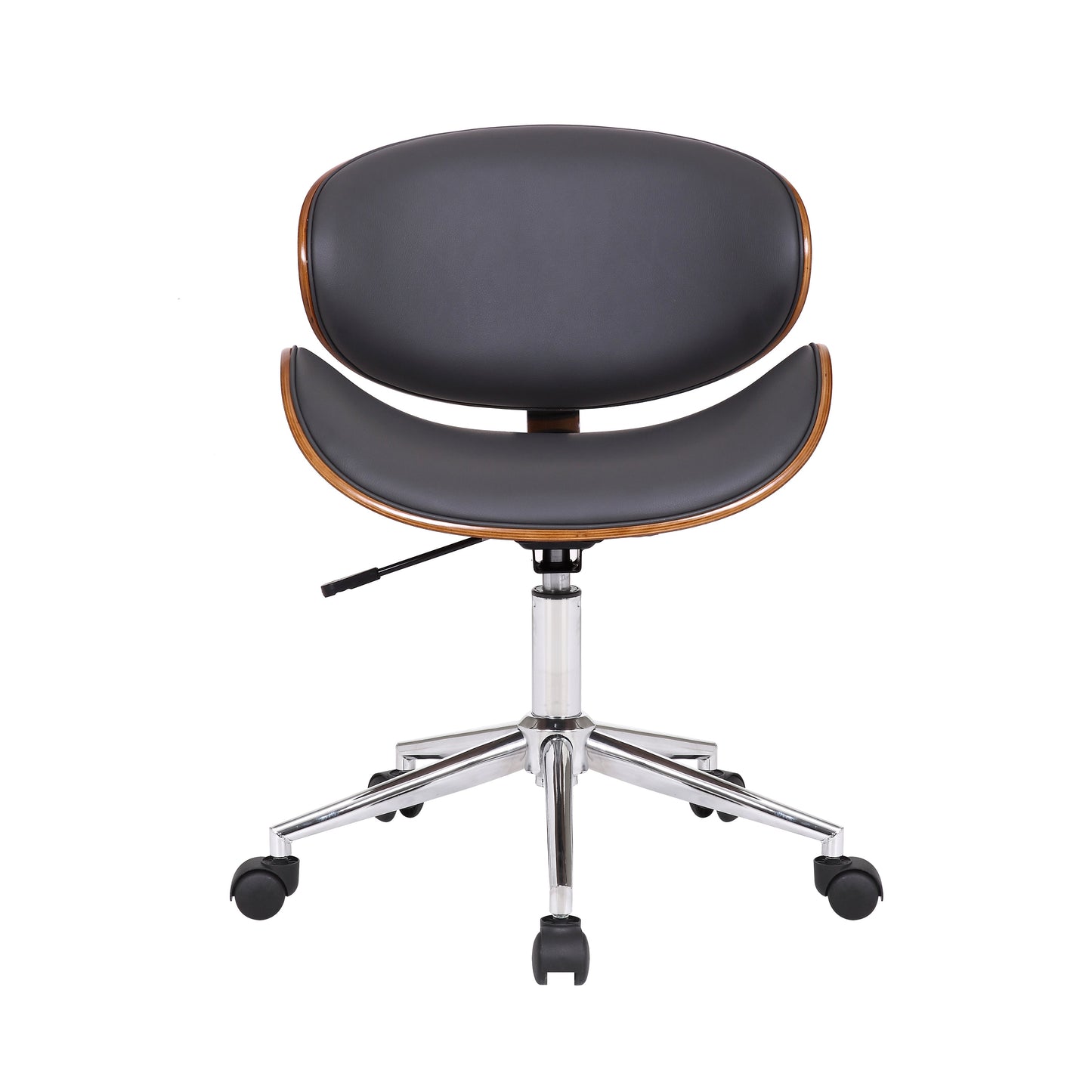 Daphne Modern Office Chair In Chrome Finish with Gray Faux Leather And Walnut Veneer Back