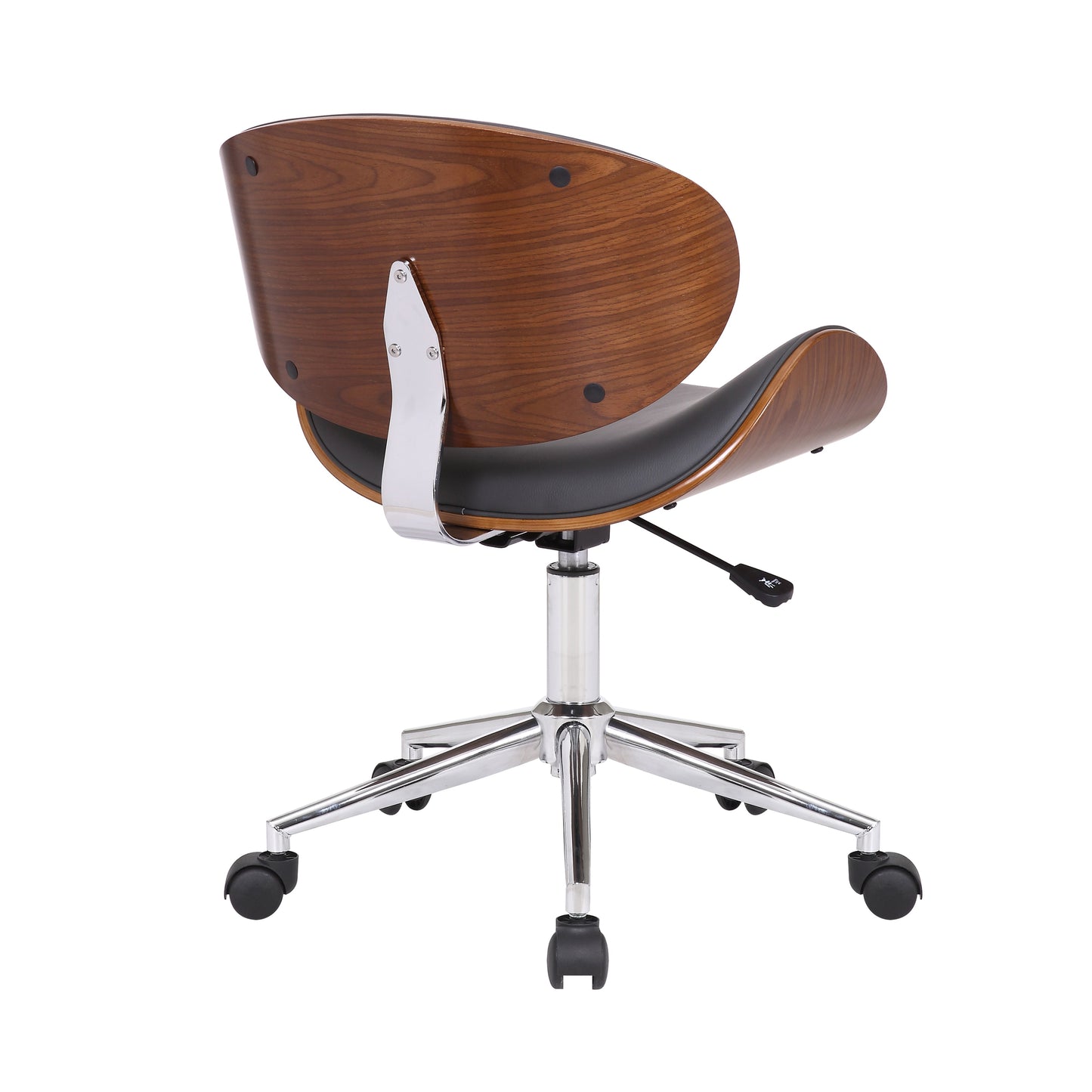Daphne Modern Office Chair In Chrome Finish with Gray Faux Leather And Walnut Veneer Back