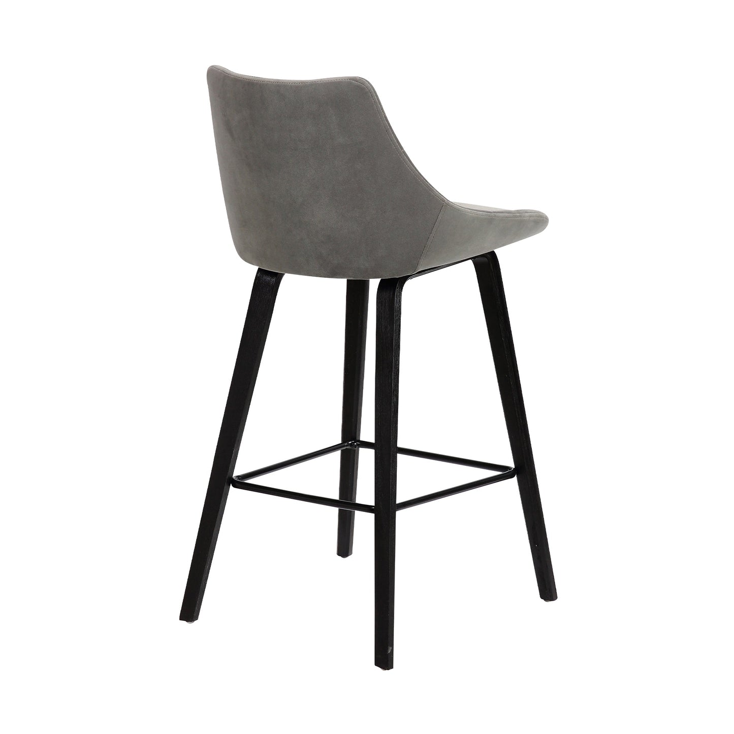 Dani 26" Velvet and Faux Leather Barstool in Wood Finish