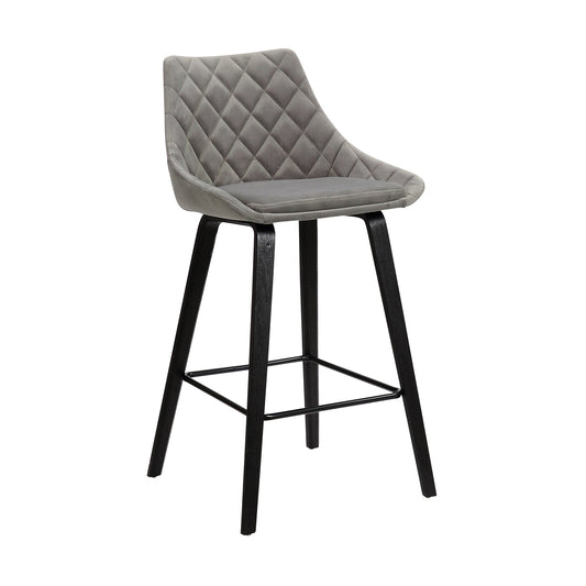 Dani 26" Velvet and Faux Leather Barstool in Wood Finish