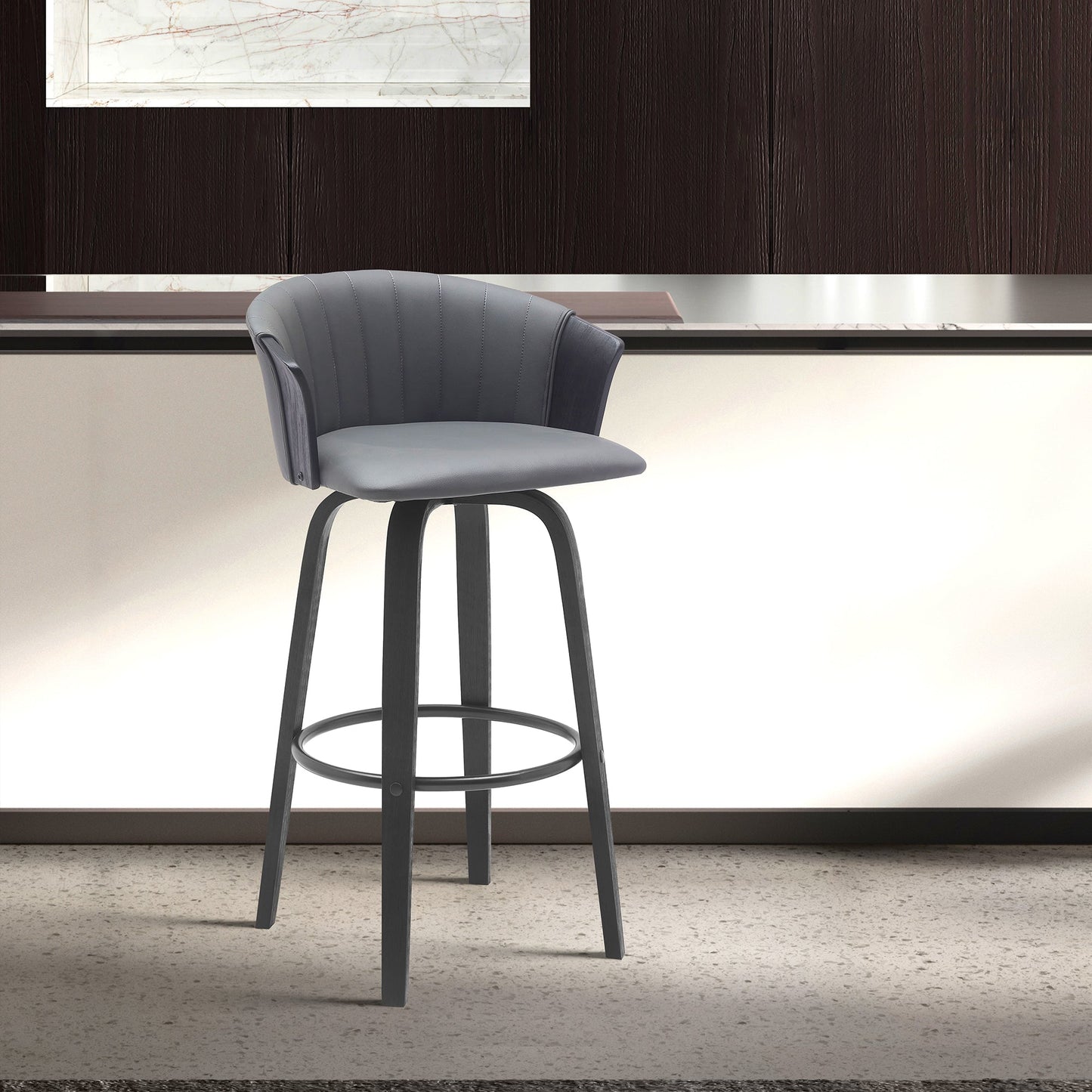 Diana Swivel Wood Counter and Bar Stool in Various Fabrics and Finishes