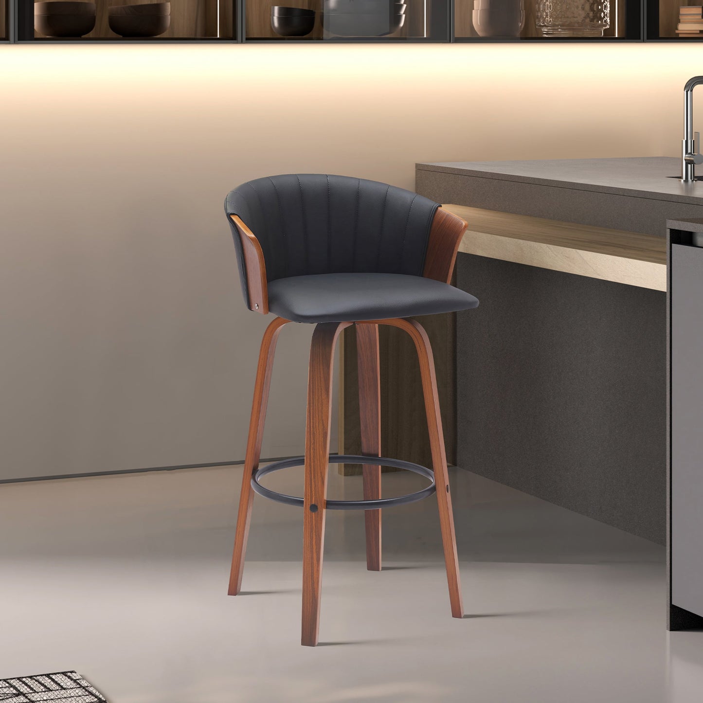 Diana Swivel Wood Counter and Bar Stool in Various Fabrics and Finishes