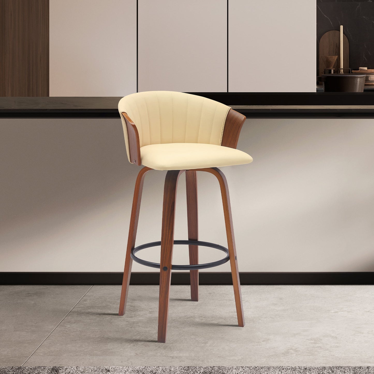 Diana Swivel Wood Counter and Bar Stool in Various Fabrics and Finishes