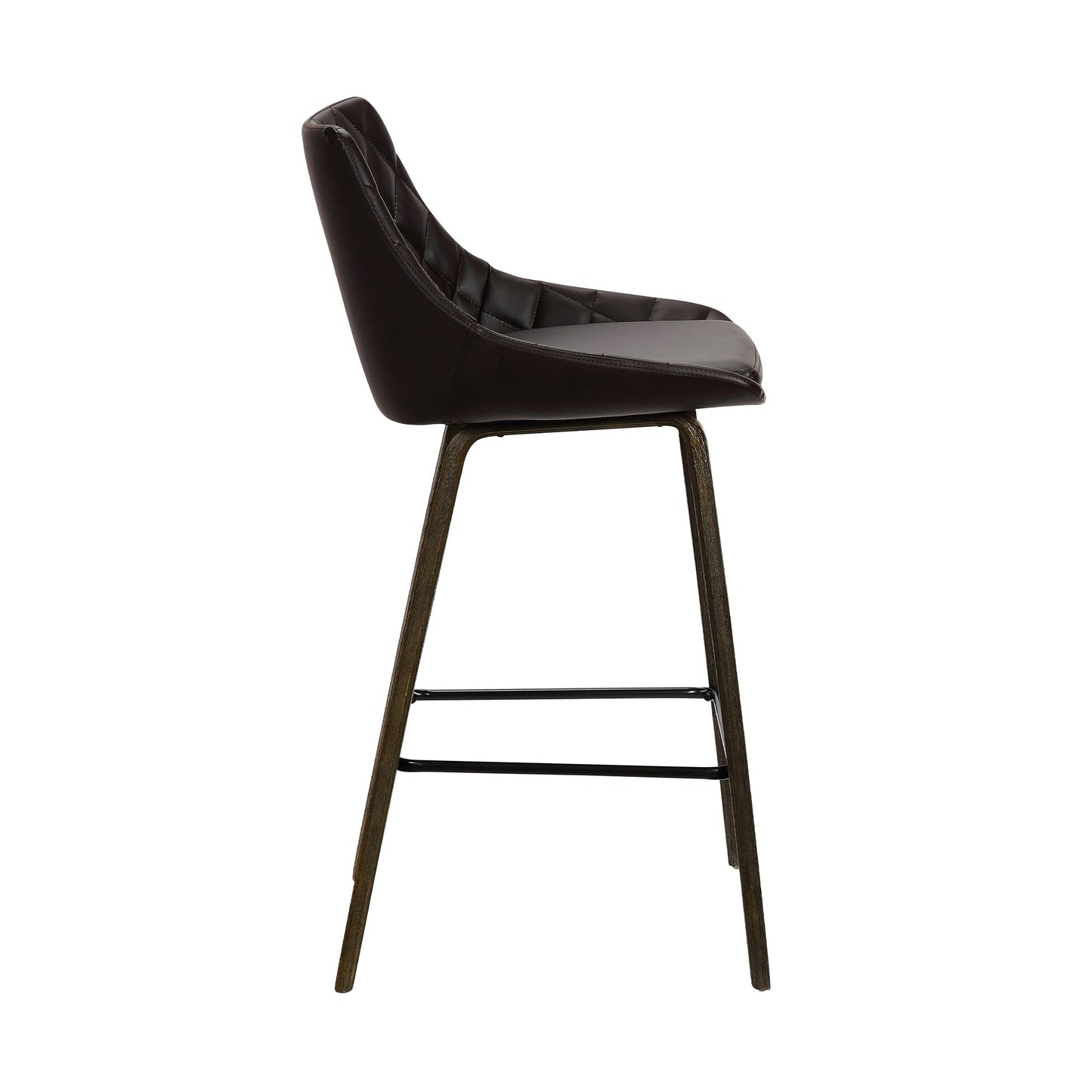 Dani 26" Velvet and Faux Leather Barstool in Wood Finish