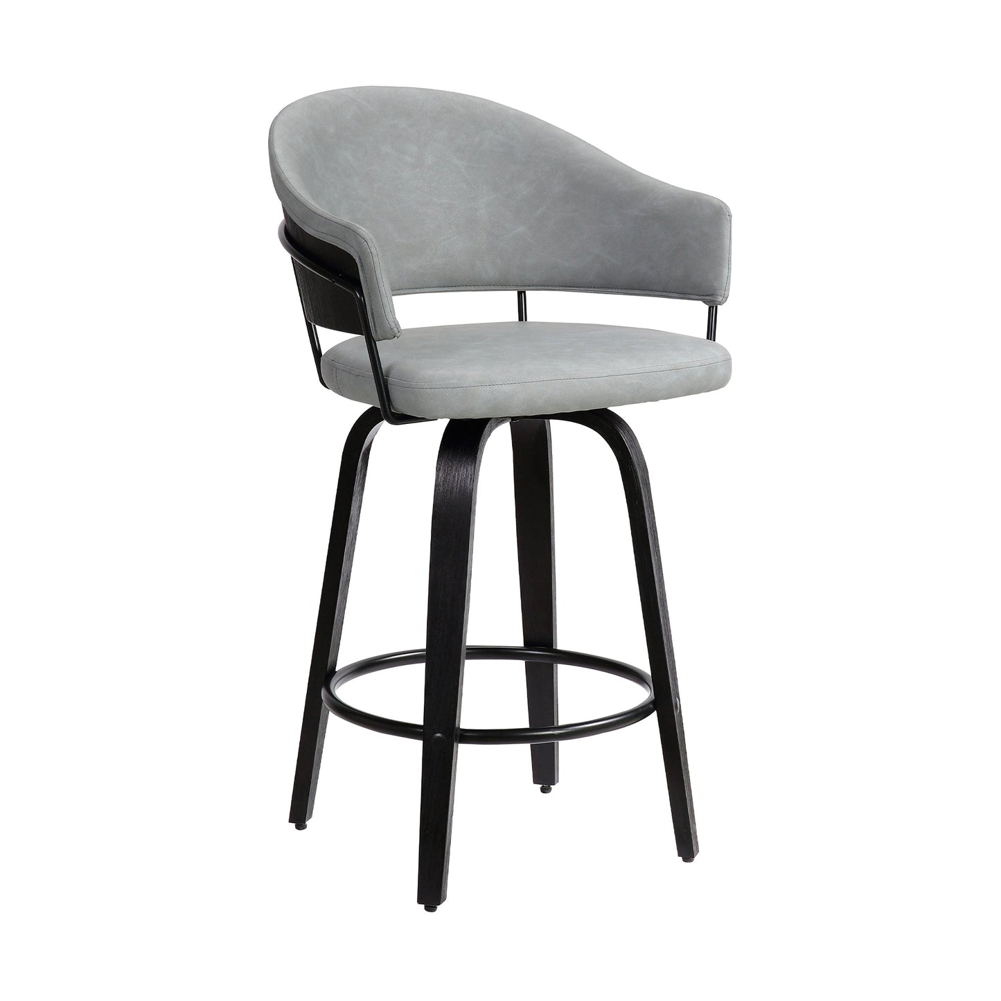 Doral 26" Light Gray Faux Leather Barstool in Black Powder Coated Finish and Black Brushed Wood