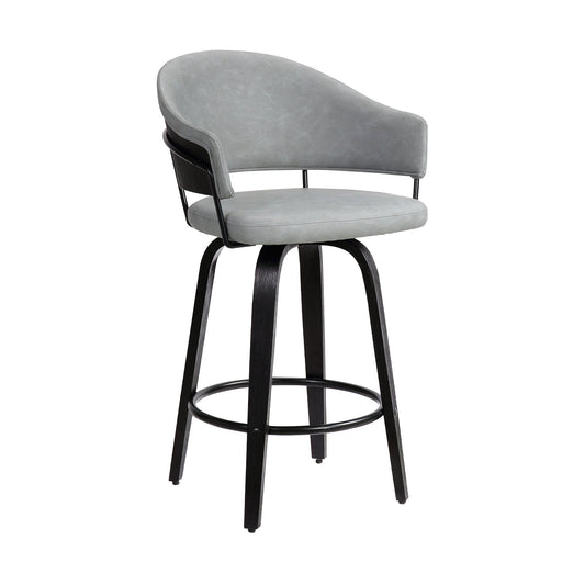Doral 26" Light Gray Faux Leather Barstool in Black Powder Coated Finish and Black Brushed Wood