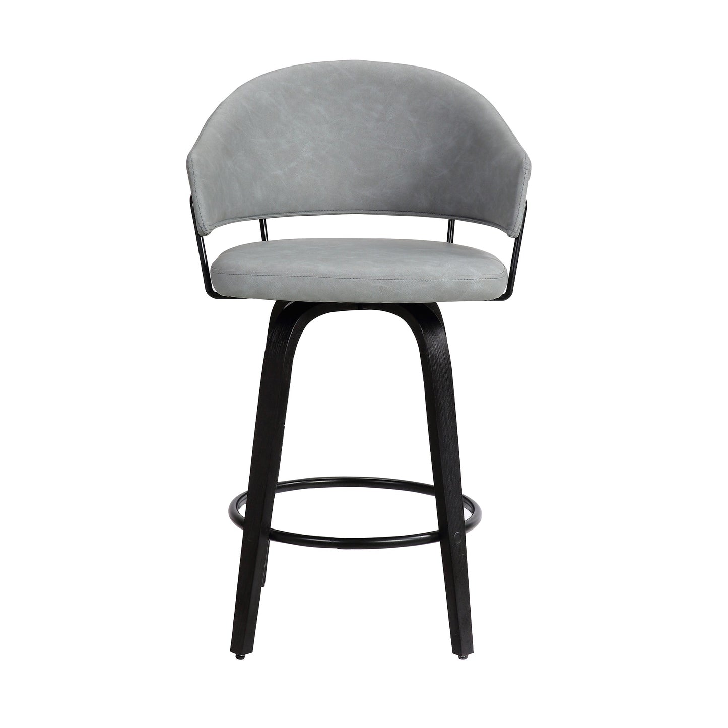 Doral 26" Light Gray Faux Leather Barstool in Black Powder Coated Finish and Black Brushed Wood