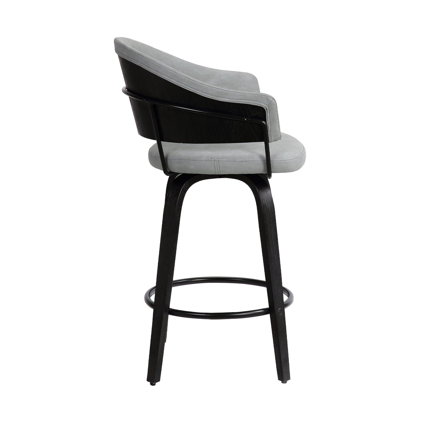 Doral 26" Light Gray Faux Leather Barstool in Black Powder Coated Finish and Black Brushed Wood