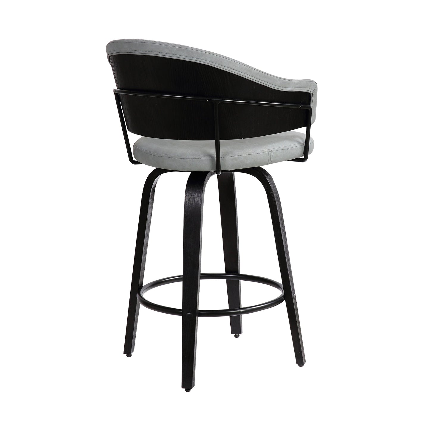 Doral 26" Light Gray Faux Leather Barstool in Black Powder Coated Finish and Black Brushed Wood