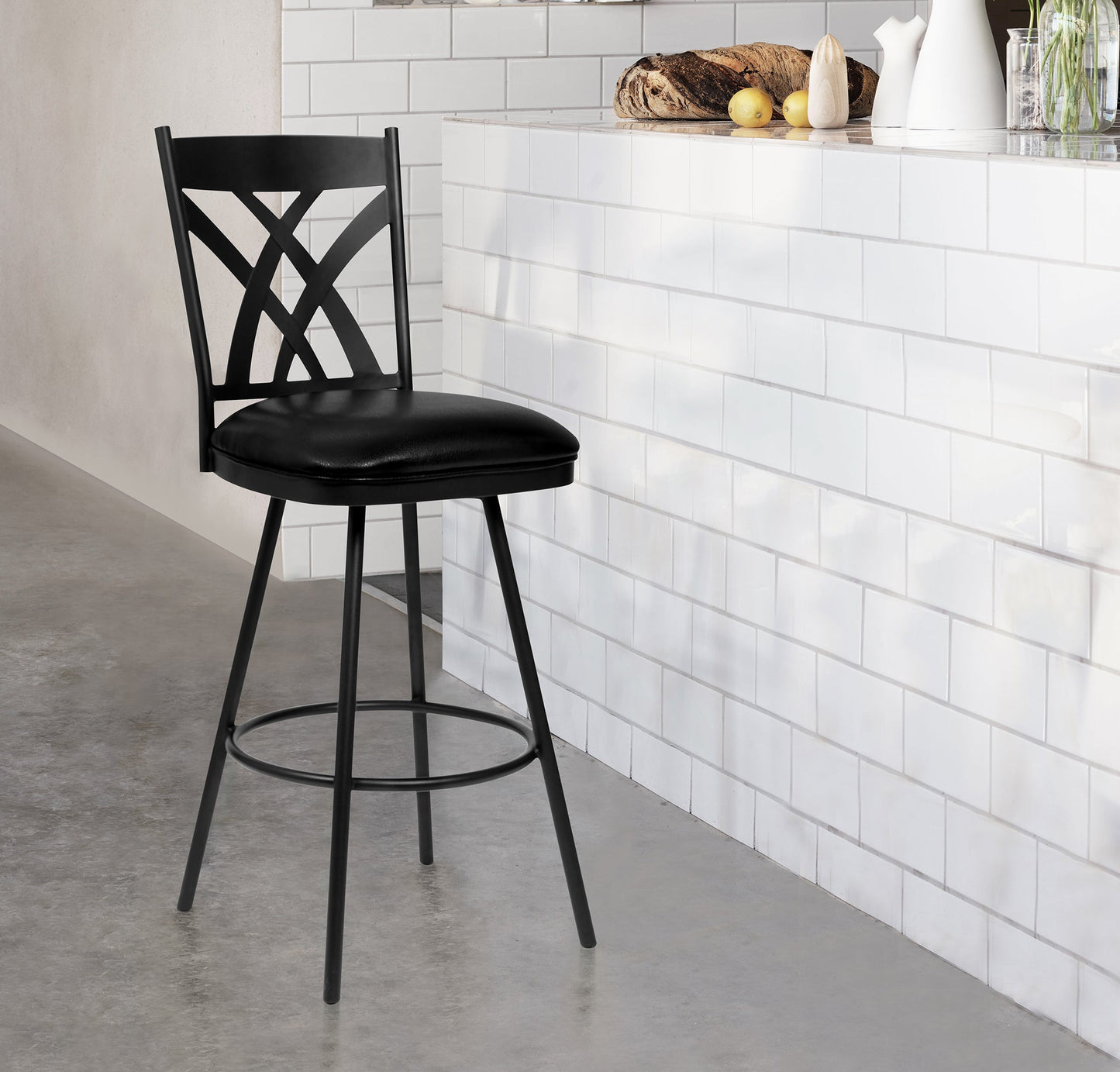 Dover 26" Counter Height Barstool in Faux Leather and Matte Black Finish