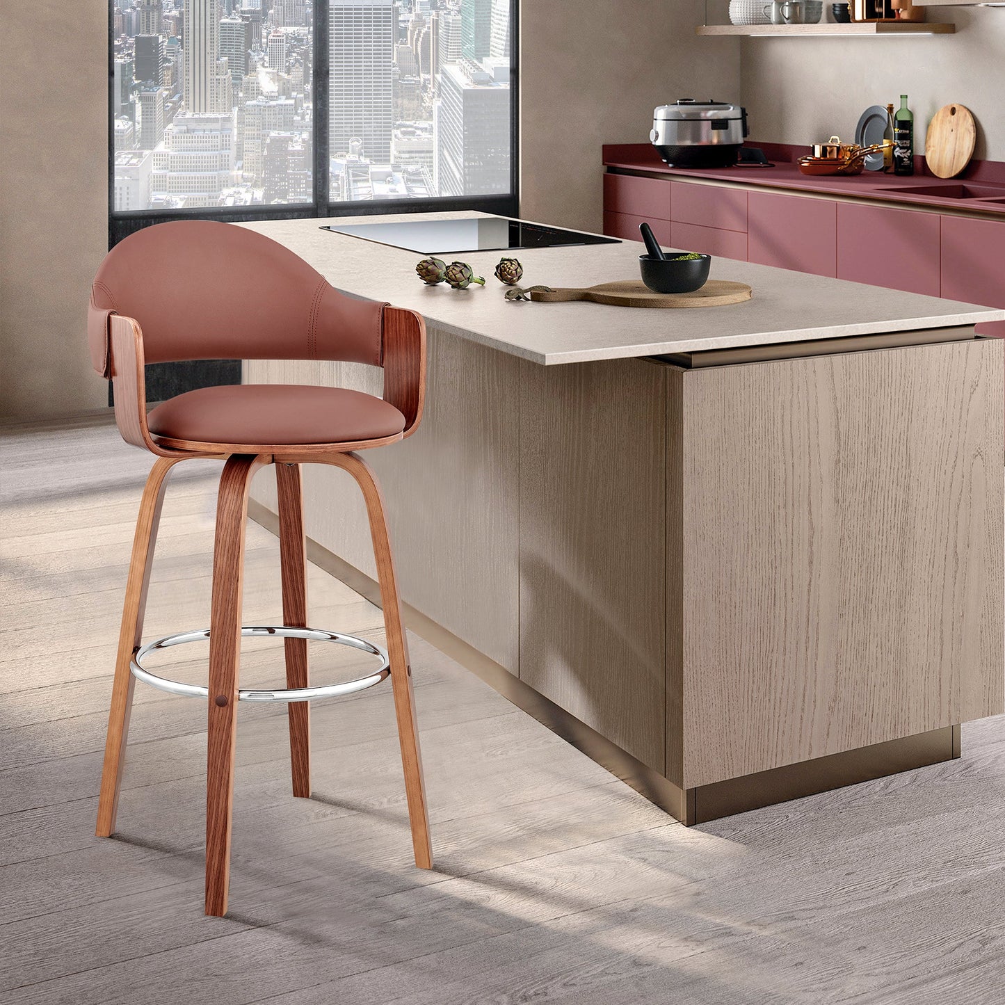 Daxton Faux Leather and Wood Bar Stool in Various Heights and Finishes