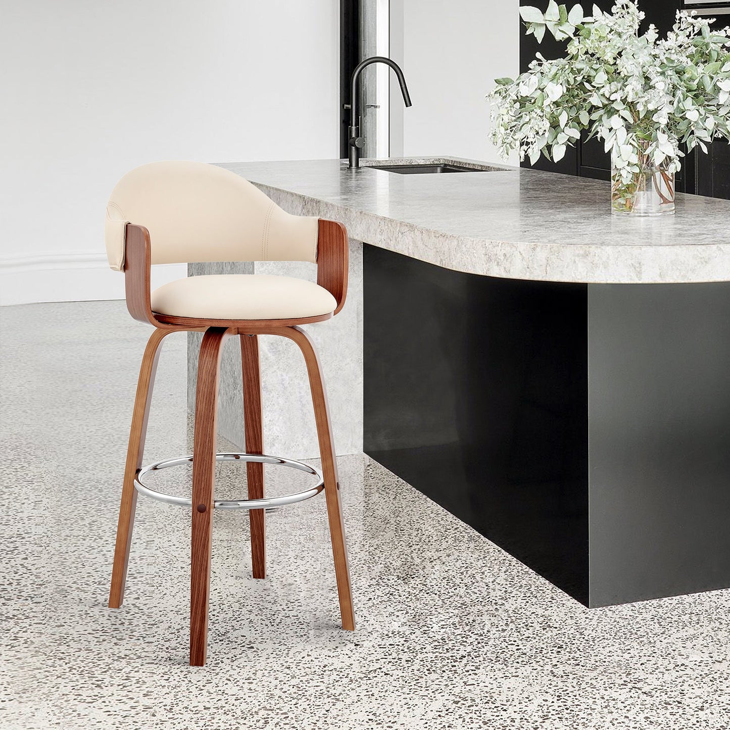 Daxton Faux Leather and Wood Bar Stool in Various Heights and Finishes