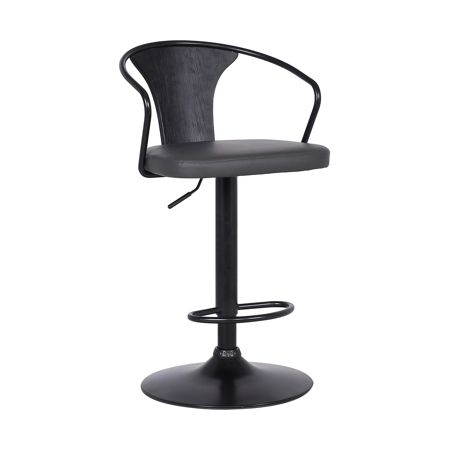 Eagle Adjustable Height Swivel Faux Leather and Wood Bar Stool with Black Metal Base