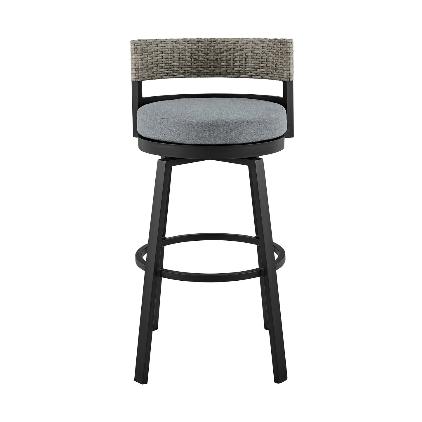 Encinitas Outdoor Patio Swivel Bar Stool in Aluminum and Wicker with Cushions