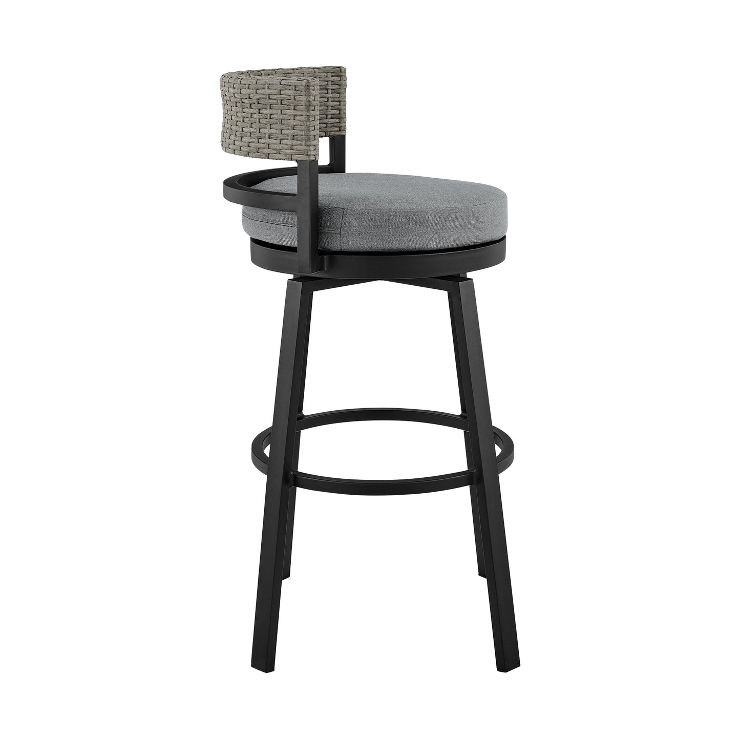 Encinitas Outdoor Patio Swivel Bar Stool in Aluminum and Wicker with Cushions