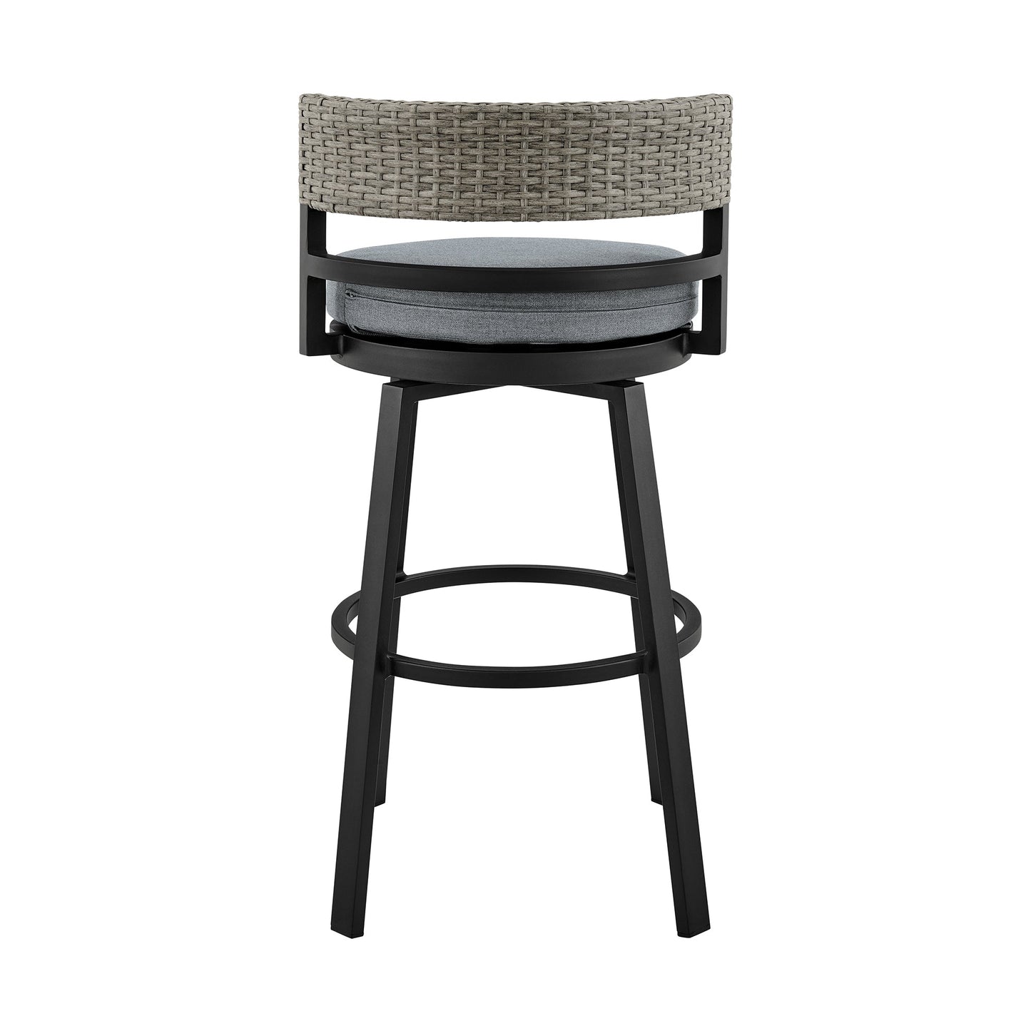 Encinitas Outdoor Patio Swivel Bar Stool in Aluminum and Wicker with Cushions