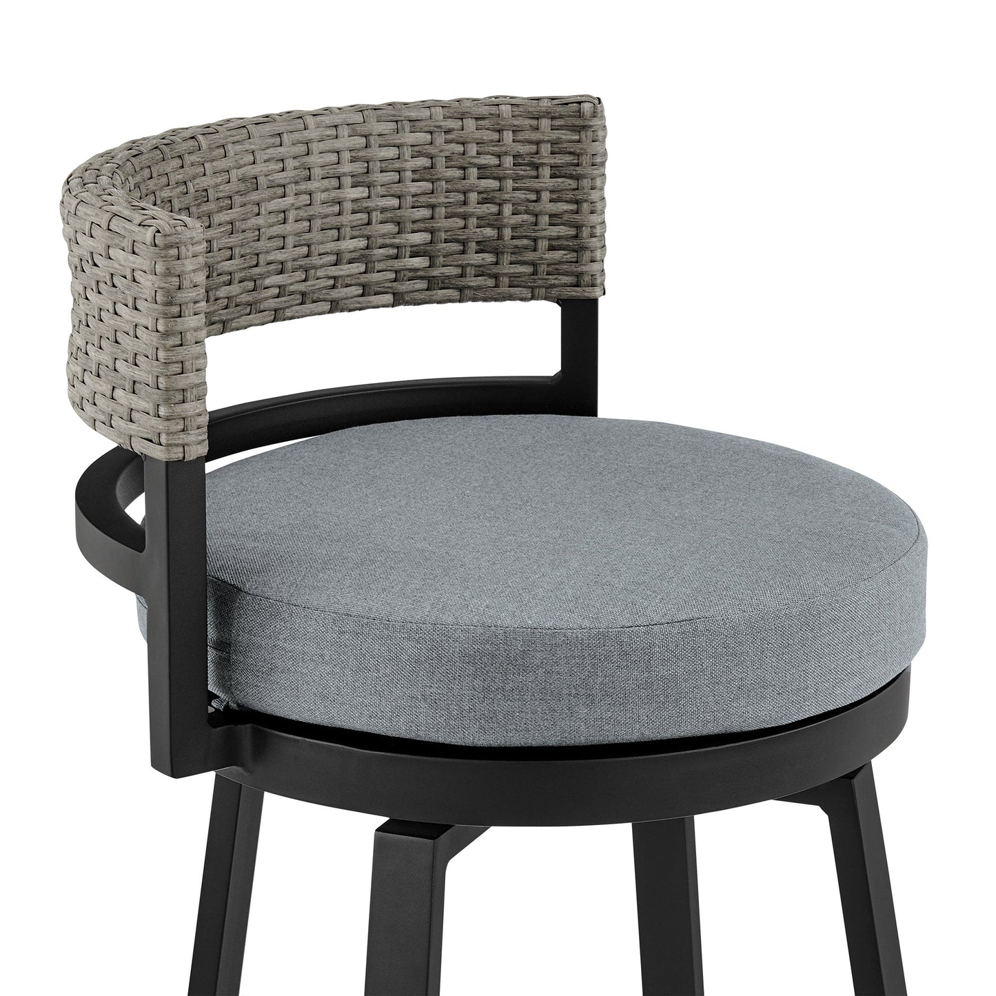 Encinitas Outdoor Patio Swivel Bar Stool in Aluminum and Wicker with Cushions