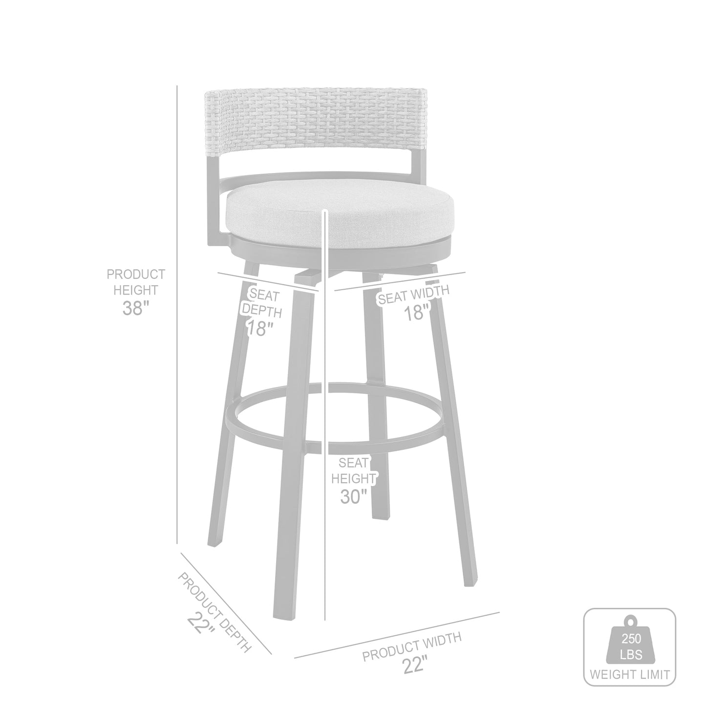 Encinitas Outdoor Patio Swivel Bar Stool in Aluminum and Wicker with Cushions