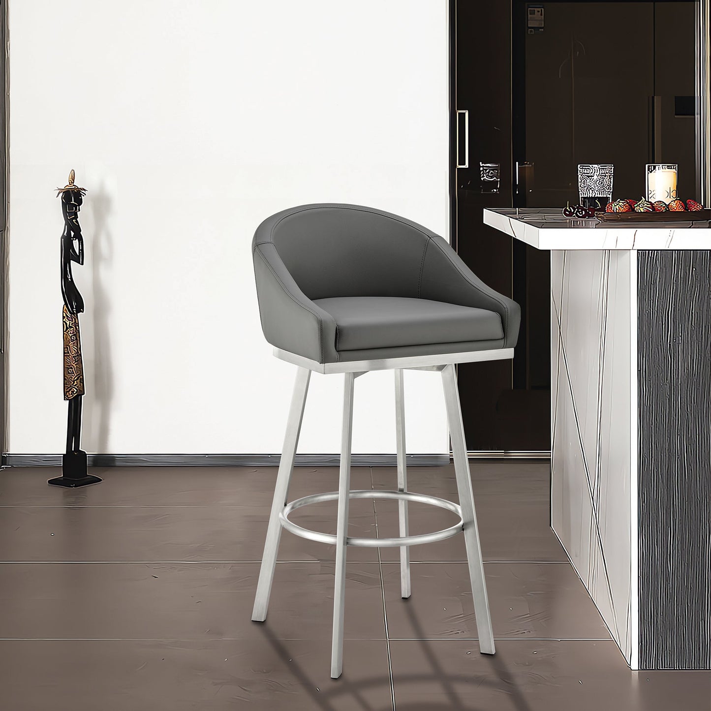 Eleanor Swivel Stool in Brushed Stainless Steel and Faux Leather Options