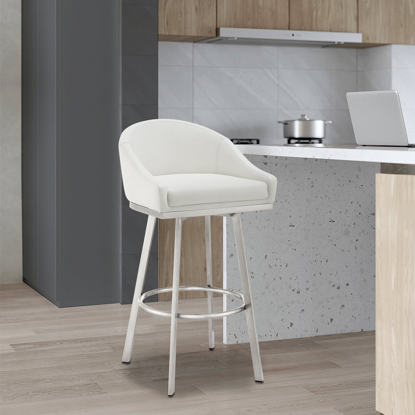 Eleanor Swivel Stool in Brushed Stainless Steel and Faux Leather Options