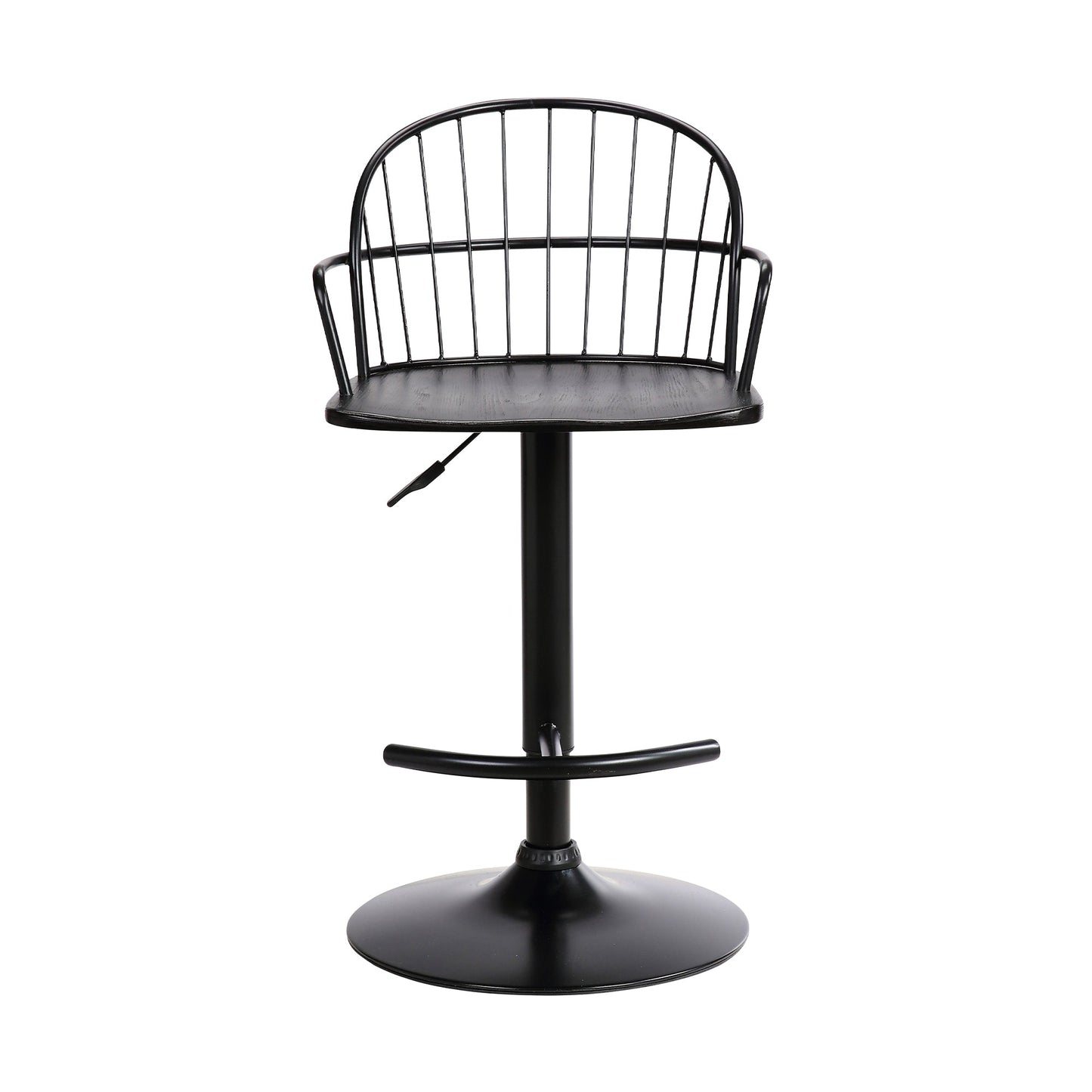 Edward Adjustable Wood and Metal Barstool in Black Powder Coated Finish