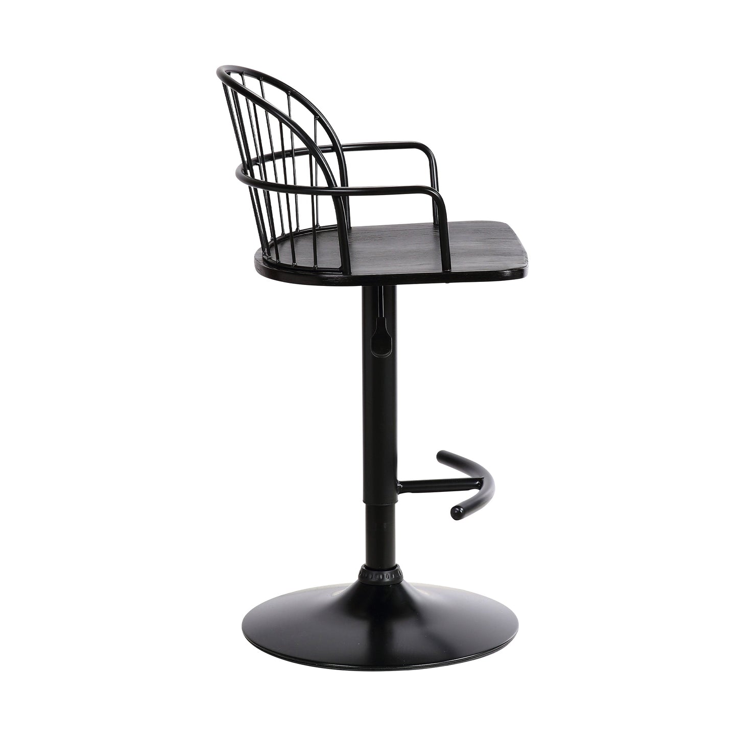Edward Adjustable Wood and Metal Barstool in Black Powder Coated Finish