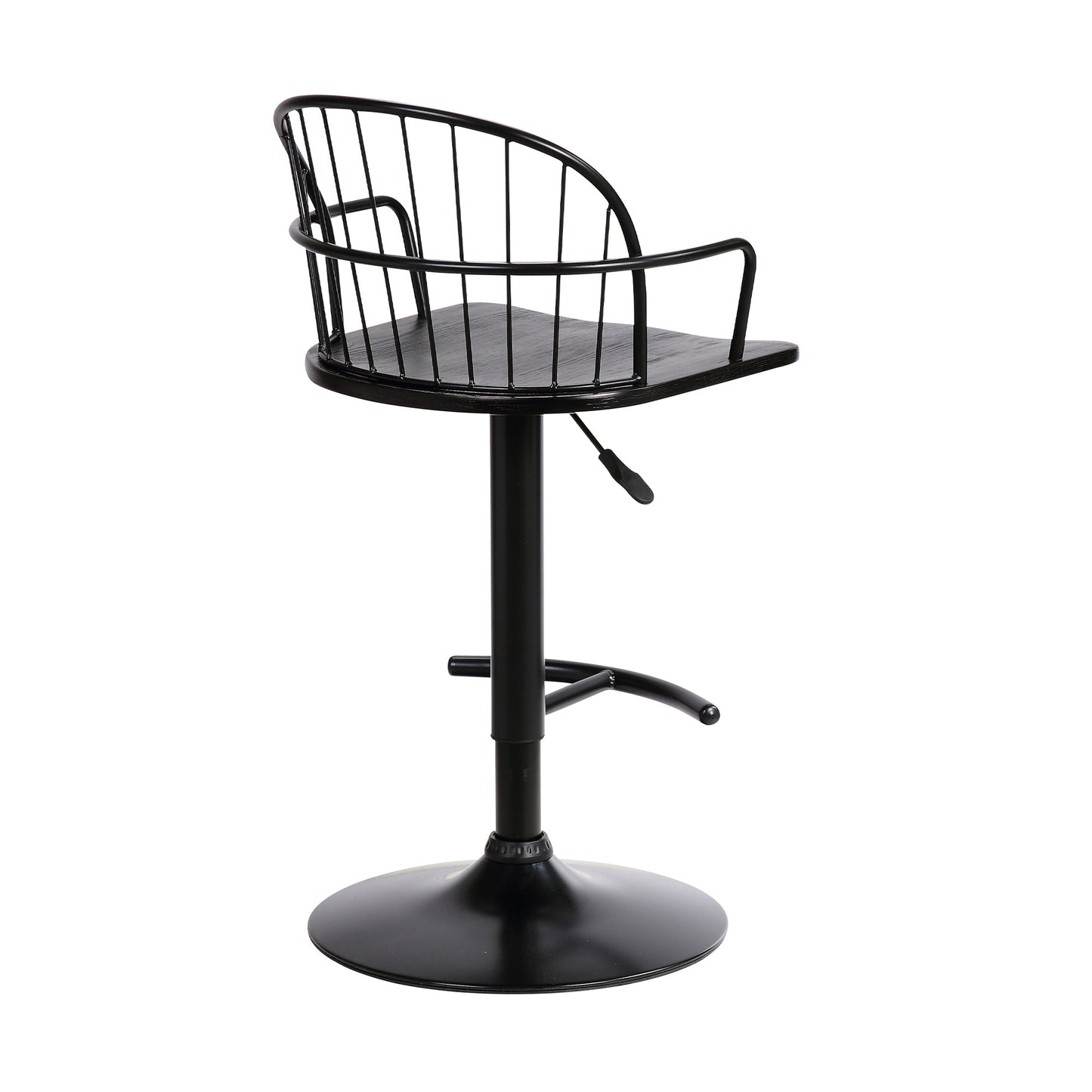 Edward Adjustable Wood and Metal Barstool in Black Powder Coated Finish