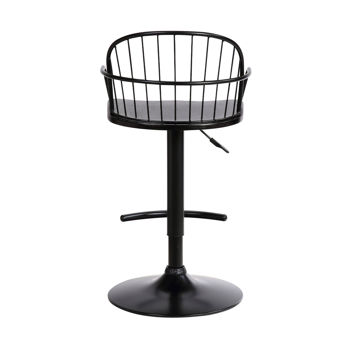 Edward Adjustable Wood and Metal Barstool in Black Powder Coated Finish