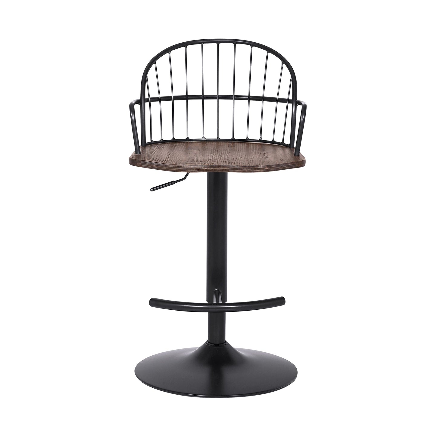 Edward Adjustable Wood and Metal Barstool in Black Powder Coated Finish
