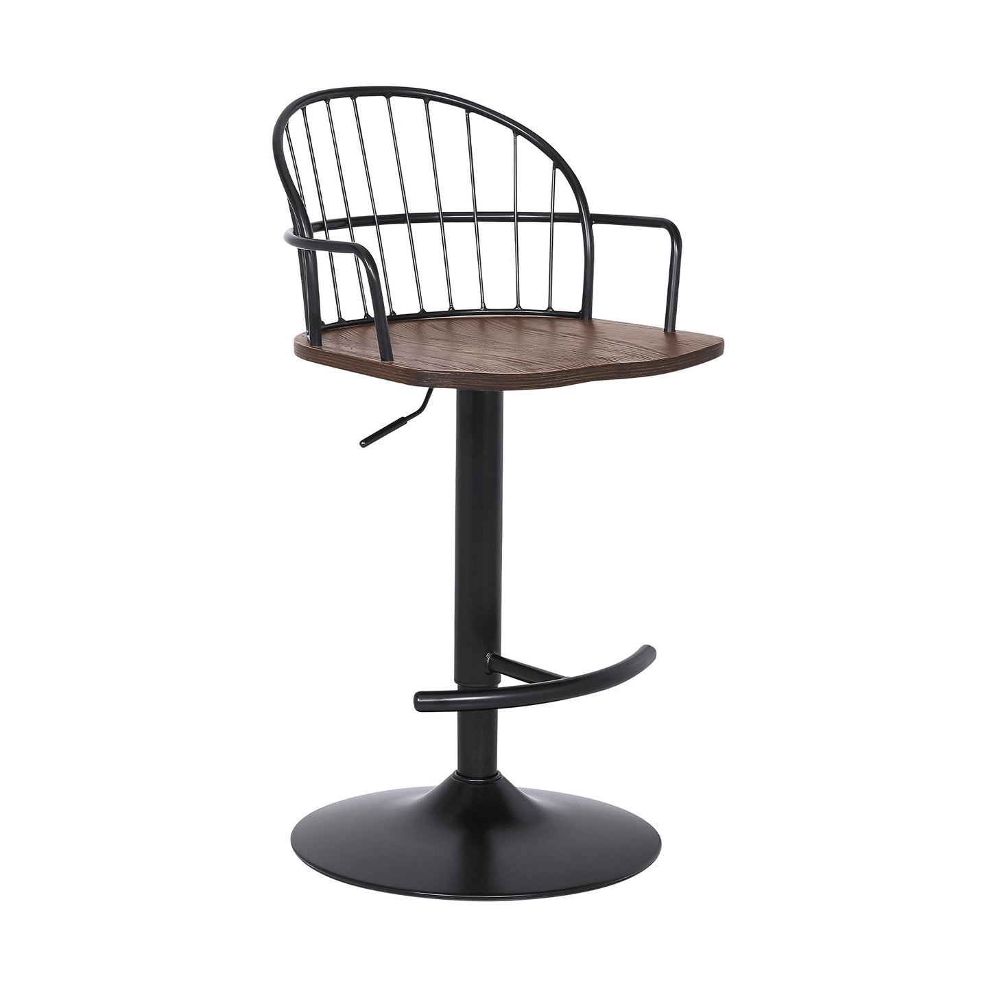 Edward Adjustable Wood and Metal Barstool in Black Powder Coated Finish