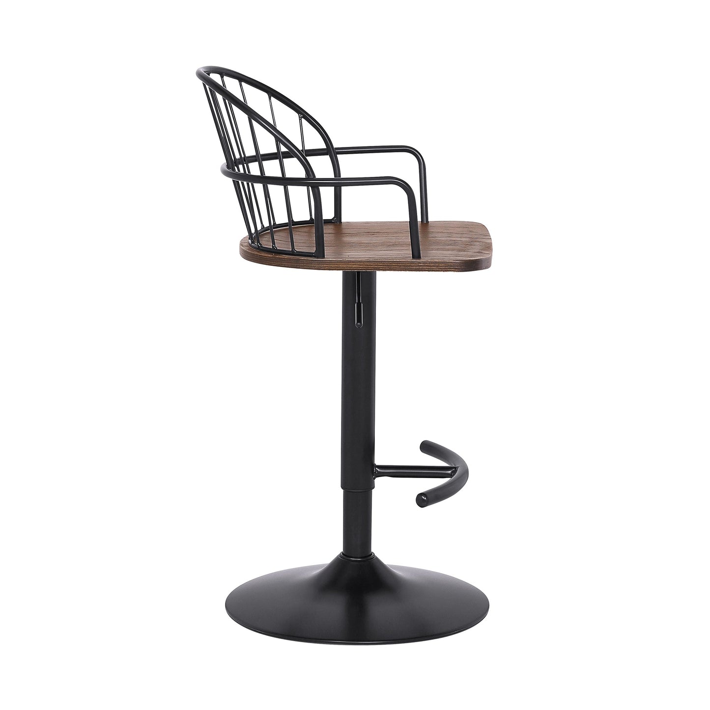 Edward Adjustable Wood and Metal Barstool in Black Powder Coated Finish