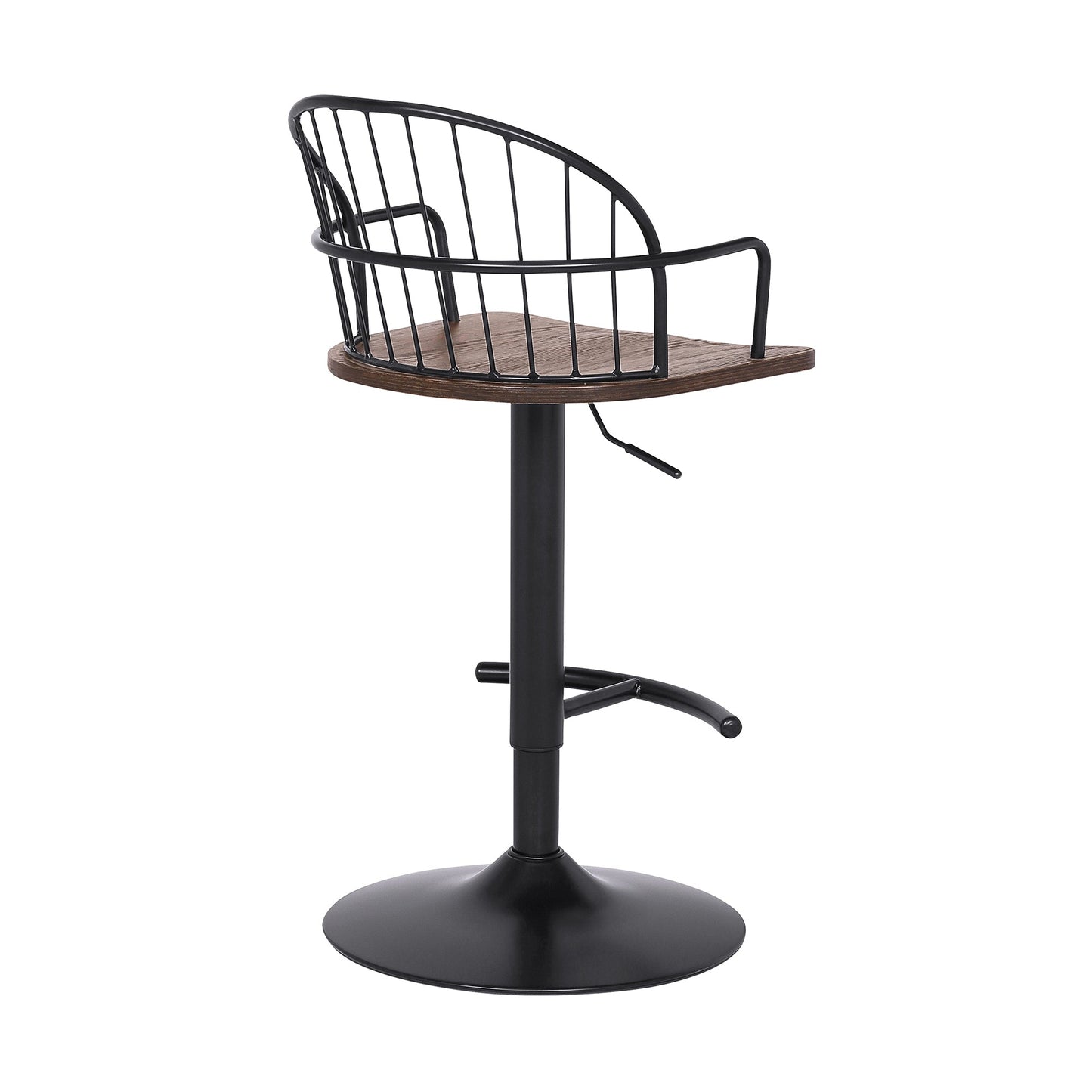 Edward Adjustable Wood and Metal Barstool in Black Powder Coated Finish