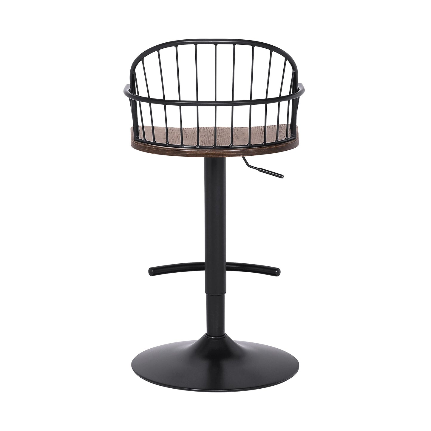 Edward Adjustable Wood and Metal Barstool in Black Powder Coated Finish