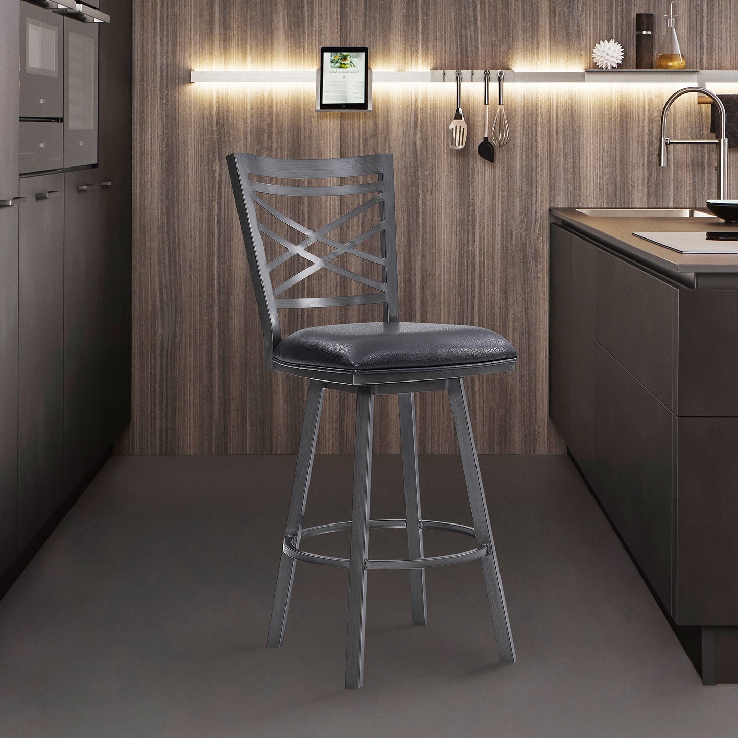 Fargo Counter Height Metal Barstool in Mineral Finish and Auburn Bay with Upholstery
