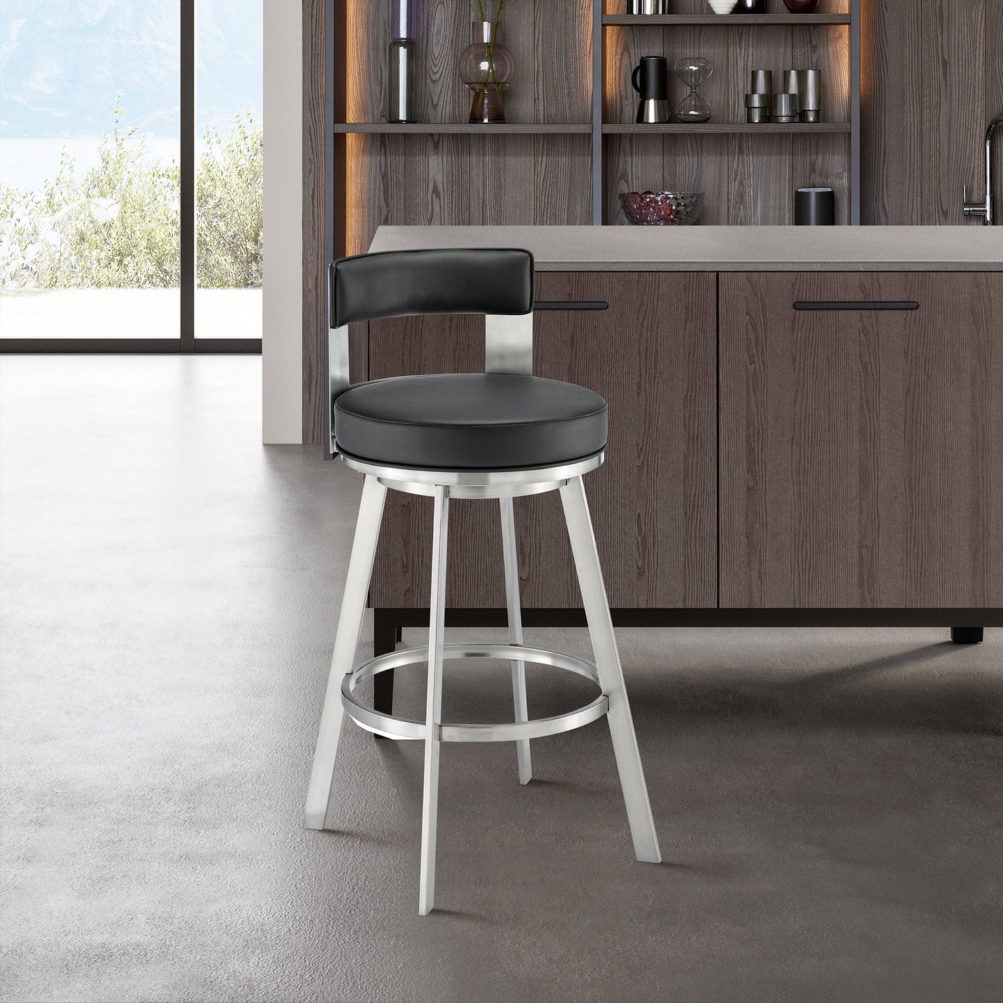 Flynn Swivel Counter and Bar Stool in Various Finishes and Faux Leather Options