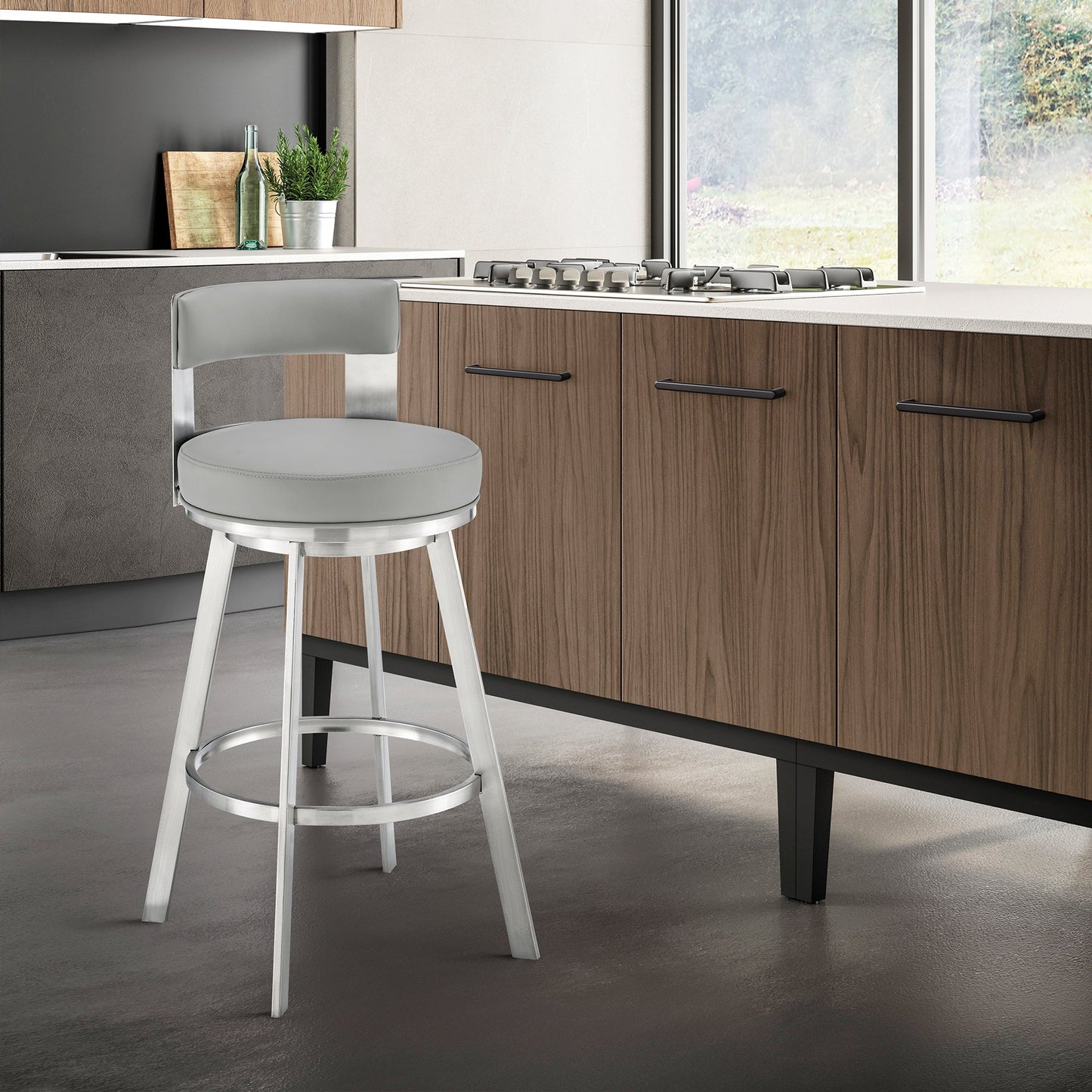 Flynn Swivel Counter and Bar Stool in Various Finishes and Faux Leather Options
